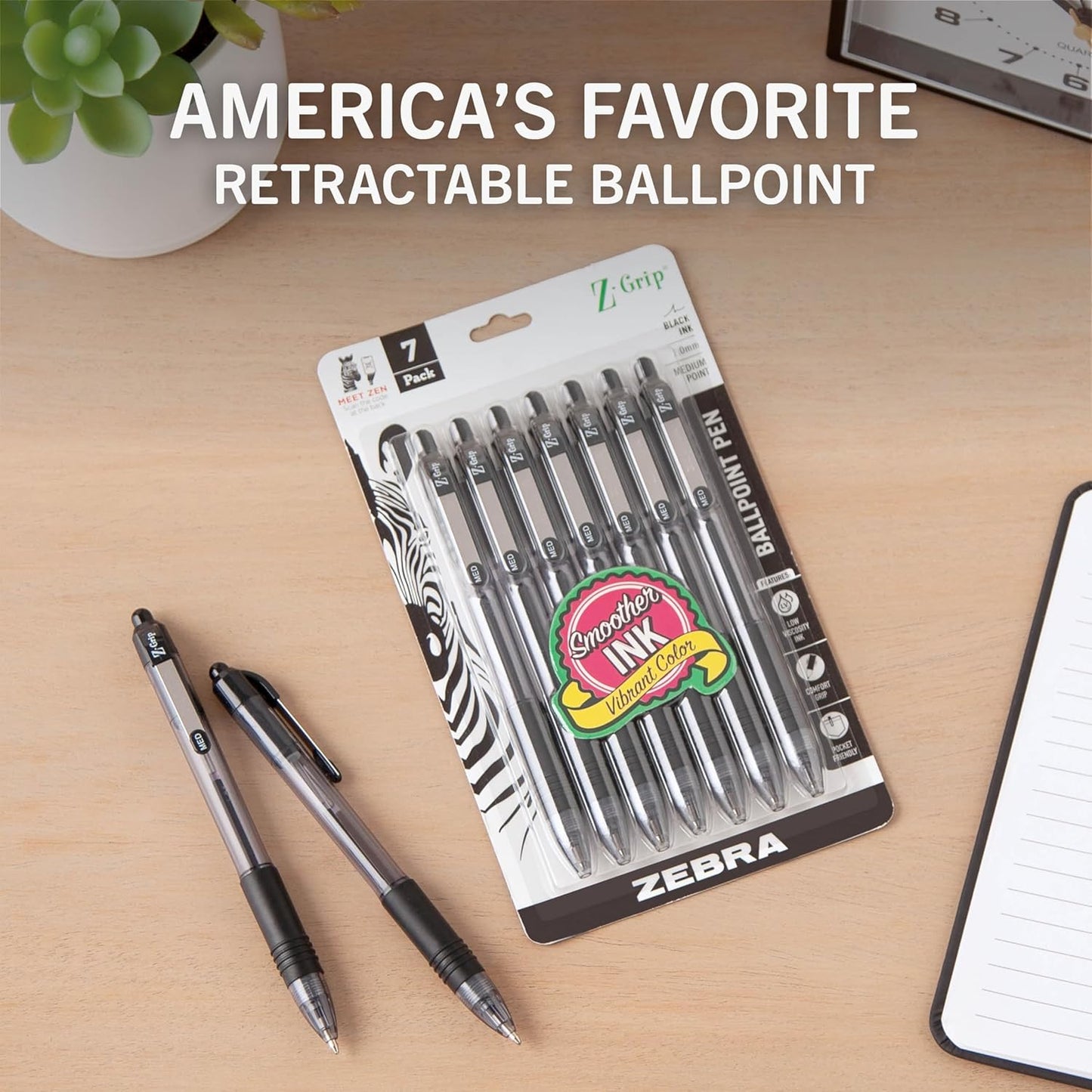 Zebra Pen Z-Grip Retractable Ballpoint Pen, Smooth-Flowing Black Ink, 1.0mm Medium Point, School & Office Supplies, Ideal for Note-Taking, Journal and Planner Use, 18-Pack (22218)