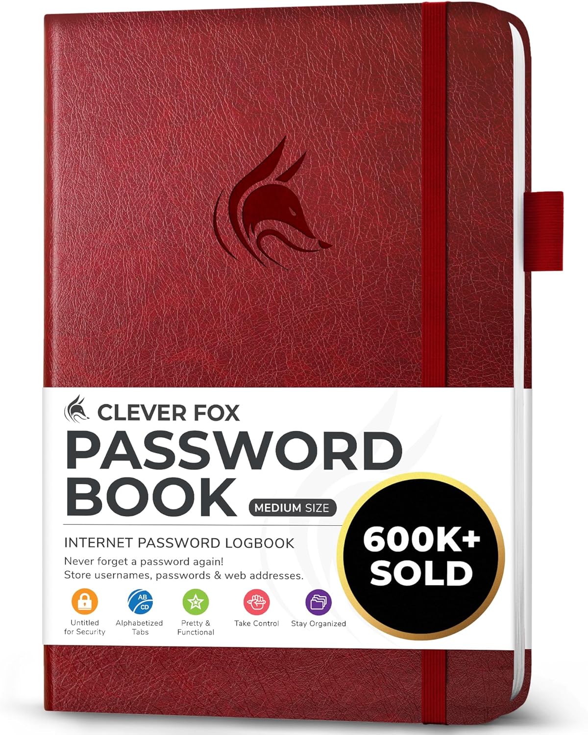 Clever Fox Password Book with alphabetical tabs. Internet Address Organizer Logbook. Small Pocket Password Keeper for Website Logins (Orange)