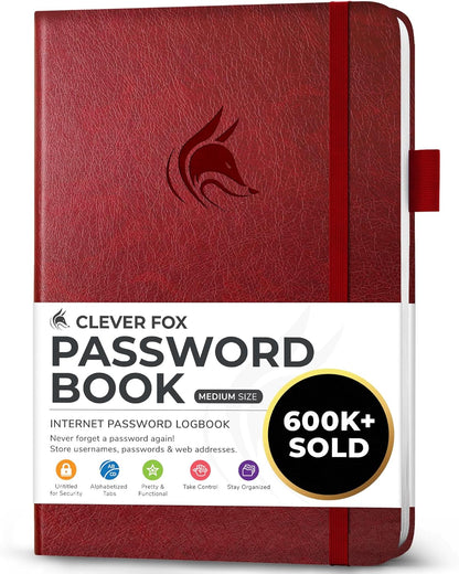 Clever Fox Password Book with alphabetical tabs. Internet Address Organizer Logbook. Small Pocket Password Keeper for Website Logins (Orange)