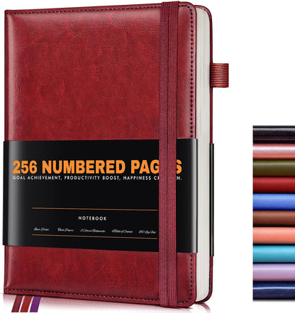 Lined Journal Notebook for Women Men, 256 Numbered Pages Hardcover Leather Journals for Writing, A5 Journaling Notebooks, College Ruled Journal for Business Work School Note Taking 5.75" x 8.38" Brown