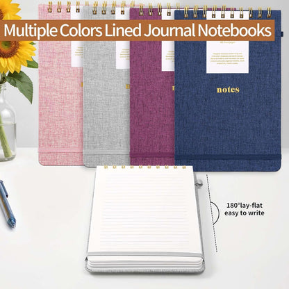 A5 Top Spiral Notebook – Hardcover Journal 160 Pages 100 GSM Thick Paper With Elastic Band & Pen Holder Steno Pads College Ruled Writing Notebooks for Work School Travel Pink