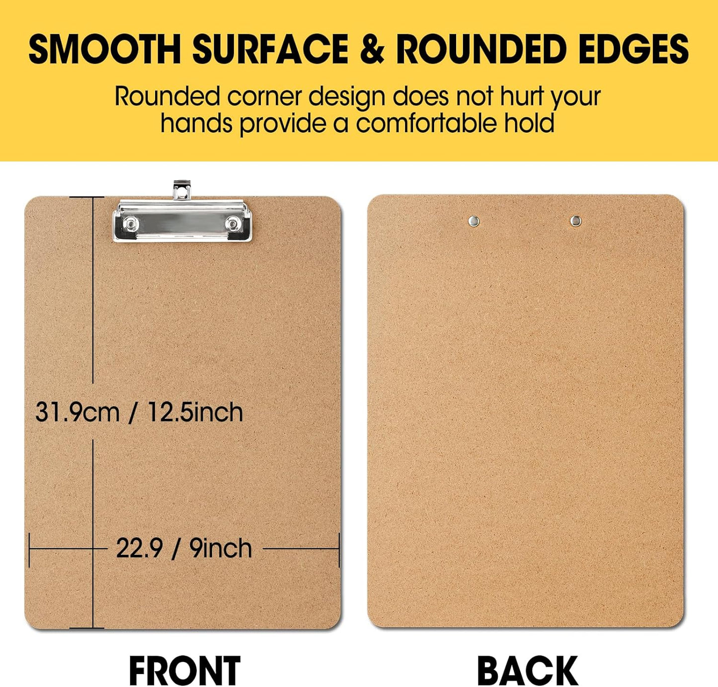 20 Pack Clipboards Bulk, Clipboards for Classroom, Letter Size (9 x 12.5 Inch) Wooden Clipboard, Hardboard Office Clipboard, Classroom Supplies