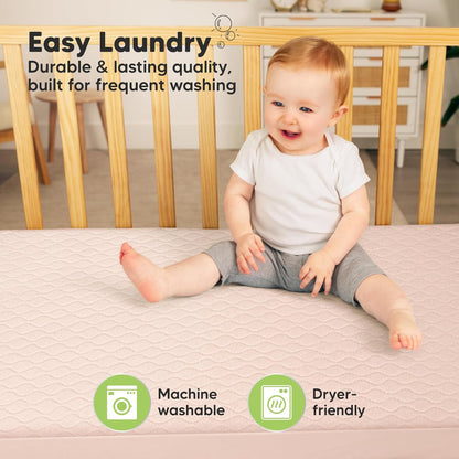 2-Pack Waterproof Crib Mattress Protector Cover Fitted - Quiet Baby Crib Mattress Pad Sheets, 52" x 28" Soft Quilted Cotton Baby Sheet, Machine Washable, Easy Fit, Durable (Soft White/Mavy)