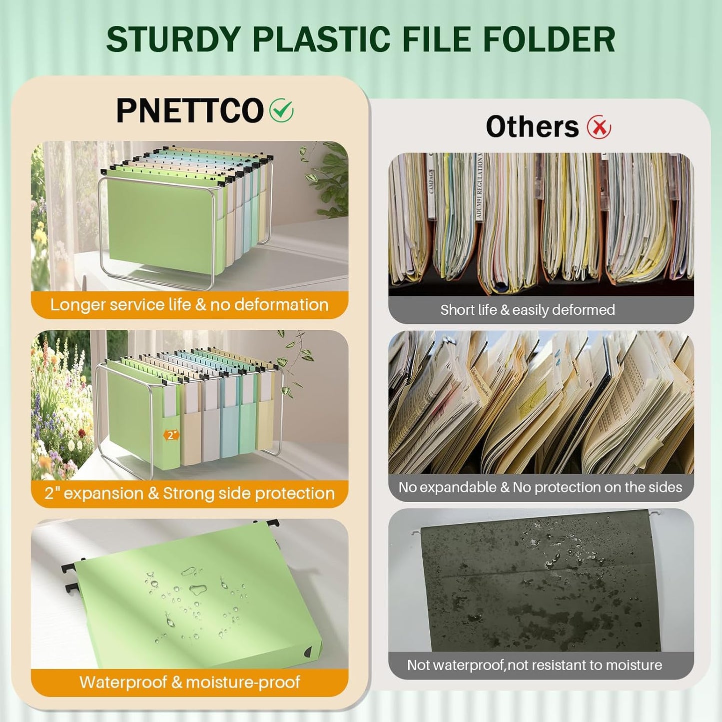 12 Pack Hanging File Folders, Blue Hanging File Folders, Plastic File Folder Hanging with Tabs, Filing Cabinet Folders Organizer Letter Size Paper Storage - Home Schoool Office Supplies