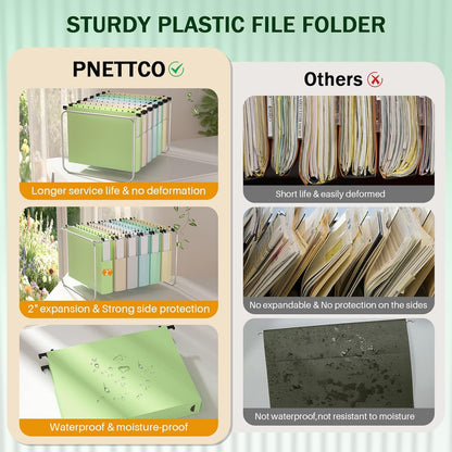 12 Pack Hanging File Folders, Blue Hanging File Folders, Plastic File Folder Hanging with Tabs, Filing Cabinet Folders Organizer Letter Size Paper Storage - Home Schoool Office Supplies