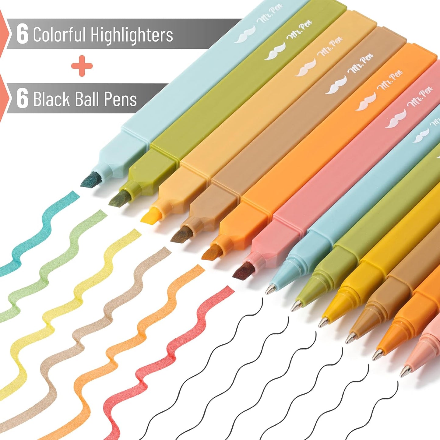 Mr. Pen- Aesthetic Highlighters and Ballpoint Pens No Bleed, 12 Pack, Pastel Colors, Bible Highlighters and Pens No Bleed, Fast Dry and No Smear for Bible Journaling, Planner, School Supplies