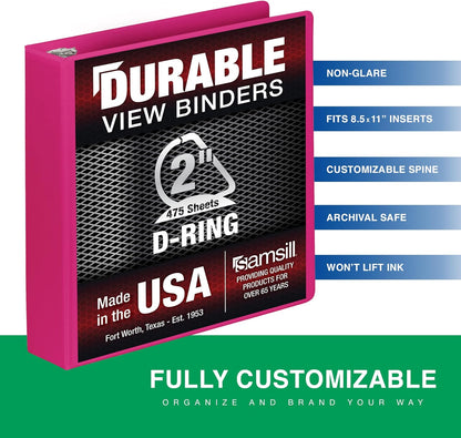 Samsill Durable 4 inch 3 Ring Binder, D Ring Binder, 100% Recycled Chipboard, Black, 2 Pack
