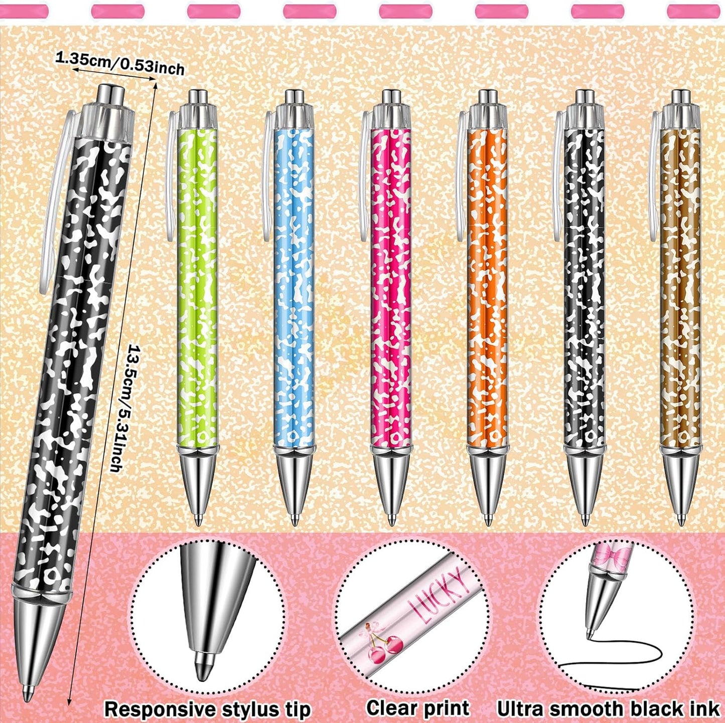 Resurhang 6 Pack A5 Composition Notebook Marble Spiral Notebooks Preppy Cute Aesthetic Hardcover Ruled Composition Books with Ballpoint Pens for School Day Classroom Prize, 5.8 x 8.3 Inch