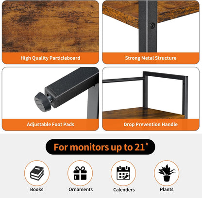 Snughome Desk Shelf, 38.6" Desktop Organizer Shelf, Desk Hutch for Computer Monitor, 4 Tier Desk Display Rack, Wood Desktop Bookshelf Storage Rack for Home Office Dorm, Rustic Brown | Desk Hutch, Computer Monitor, Desktop Display Rack, Home Office Dorm