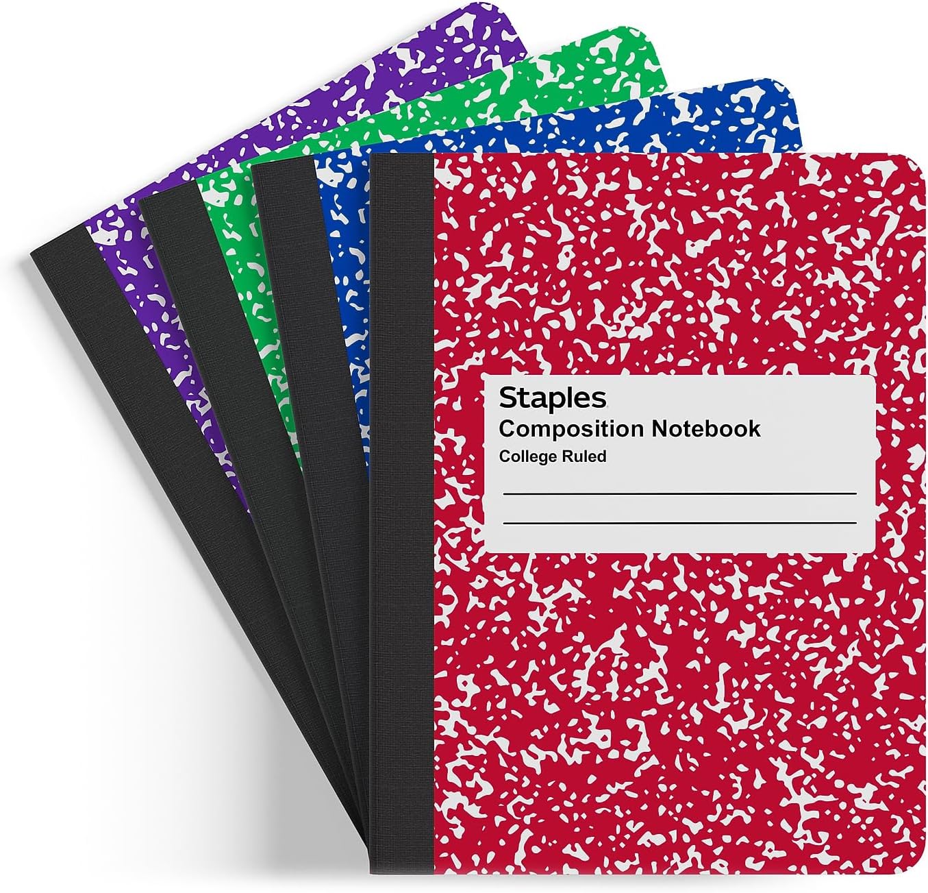 STAPLES Composition Notebook, 9.75” x 7.5”, College Ruled, 100 Sheets, Assorted Colors, 48/Carton