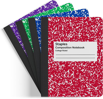 STAPLES Composition Notebook, 9.75” x 7.5”, College Ruled, 100 Sheets, Assorted Colors, 48/Carton