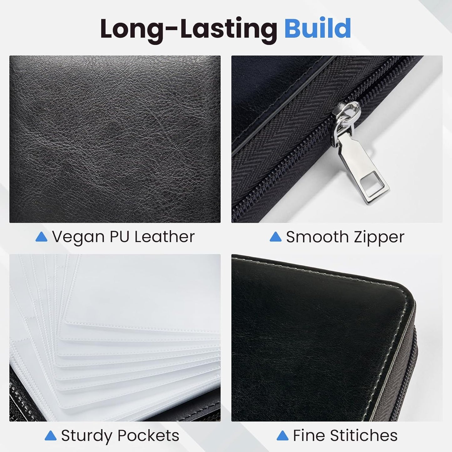 Sooez Leather Professional Business Card Book Holder Organizer, 240 Capacity Credit Card Booklet, PU Name Cards Holder Storage File for Men Women, 7.7 x 4.5 Inch, Black