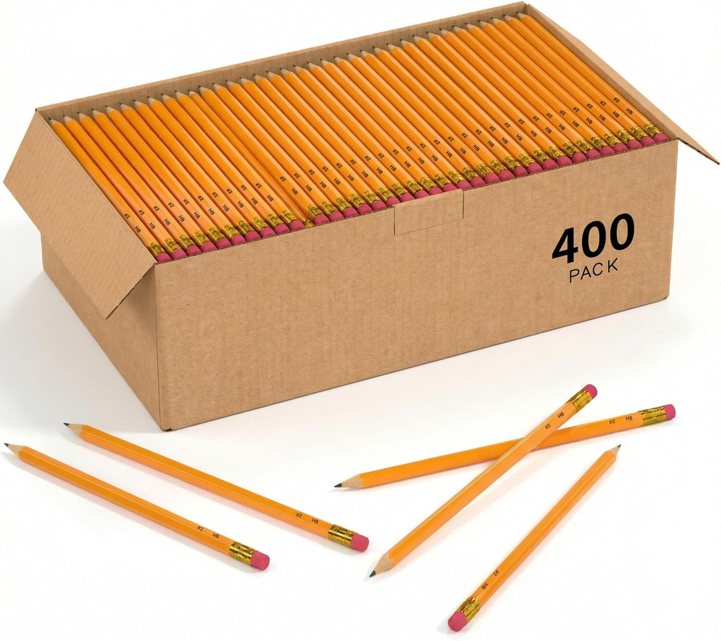 Wood-Cased #2 HB Pencils, 200 Pack Sharpened Yellow Pencils with Erasers, Bulk Pack Graphite Pencils for School and Teacher Supplies, Writing, Drawing and Sketching (200)