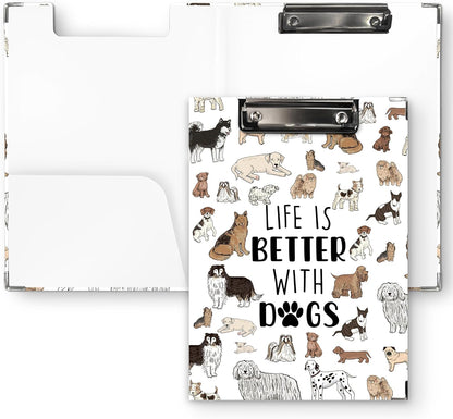 Dog Animal Clipboard Folio with Storage, Cute Dogs Decorative Clipboard Folder, Puppy Dog Clipboards for Women Kids, Life is Better with Dogs Gifts Office School Supplies, 12.4x9.2In