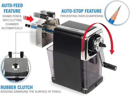 CARL Pencil Sharpener, CC-2000, Black, 5-Point Selector. Manual, Quiet for Office and Home Desks, School Classroom, CUI19018