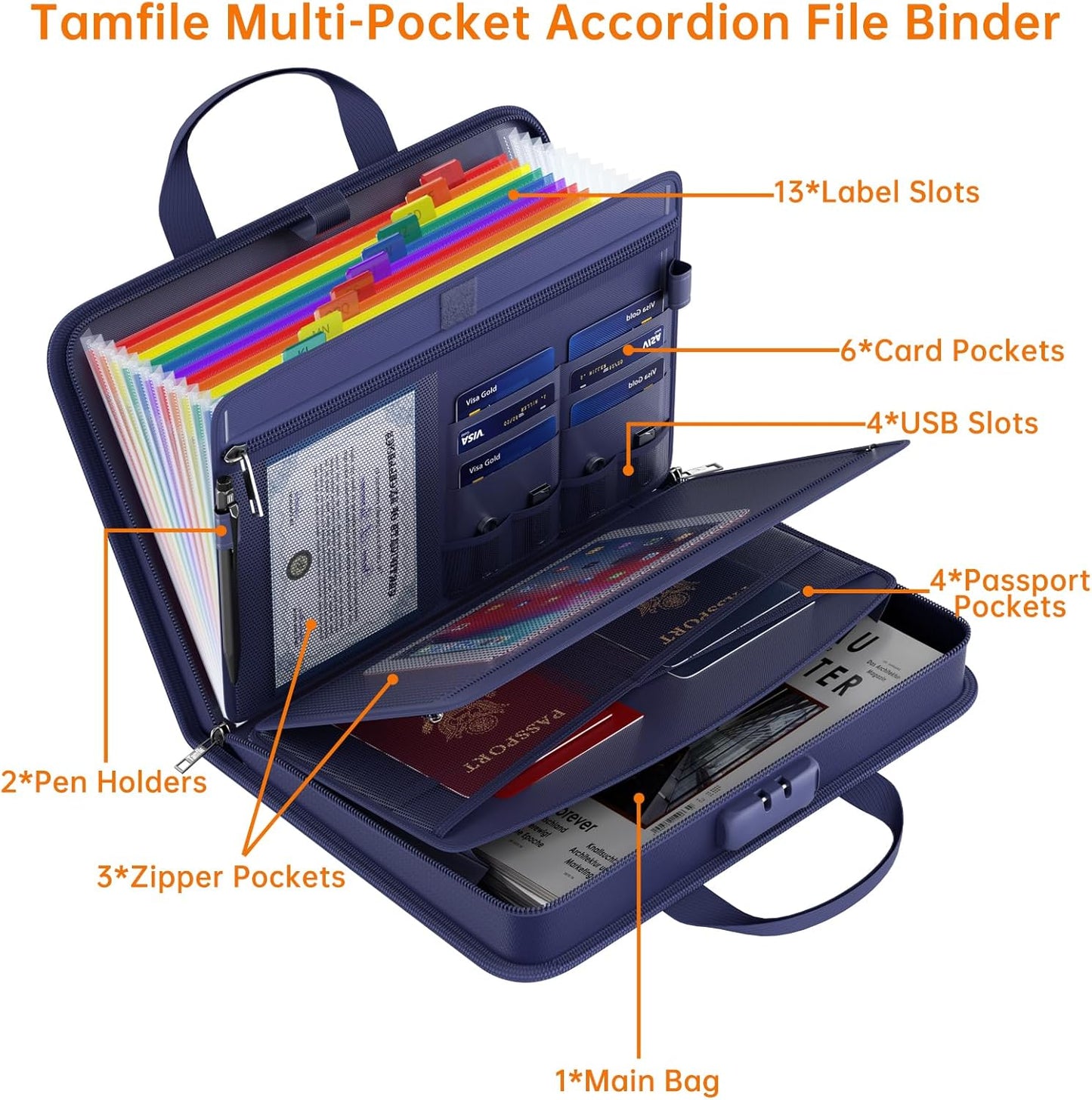 5200℉ Fireproof Accordion File Organizer with Lock, Thickened Document Organizer 13 Pocket with Zipper & Labels, Important Document Organizer, Expanding File Folder with Handle for Letter A4 (Grey)