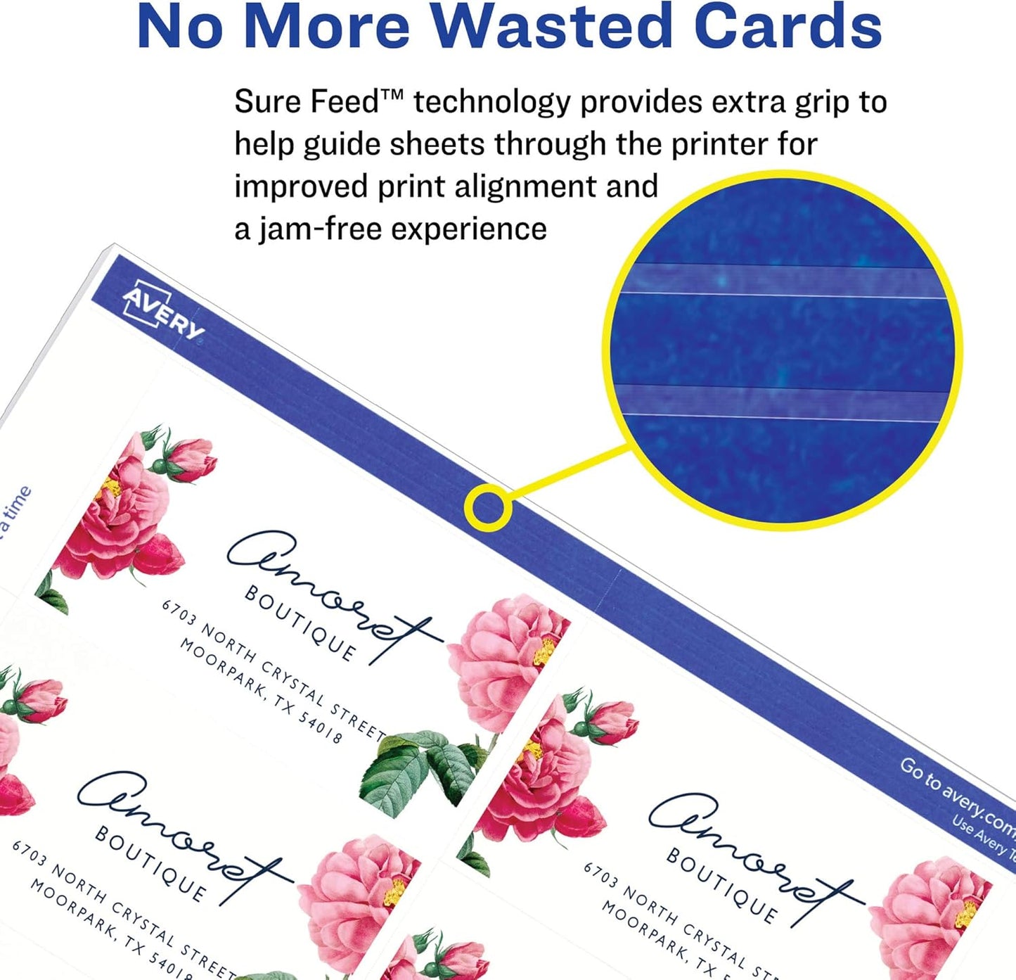 Avery Printable Business Cards with Sure Feed Technology, 2" x 3.5", White, 250 Blank Business Cards, Inkjet Printer Paper (08371)