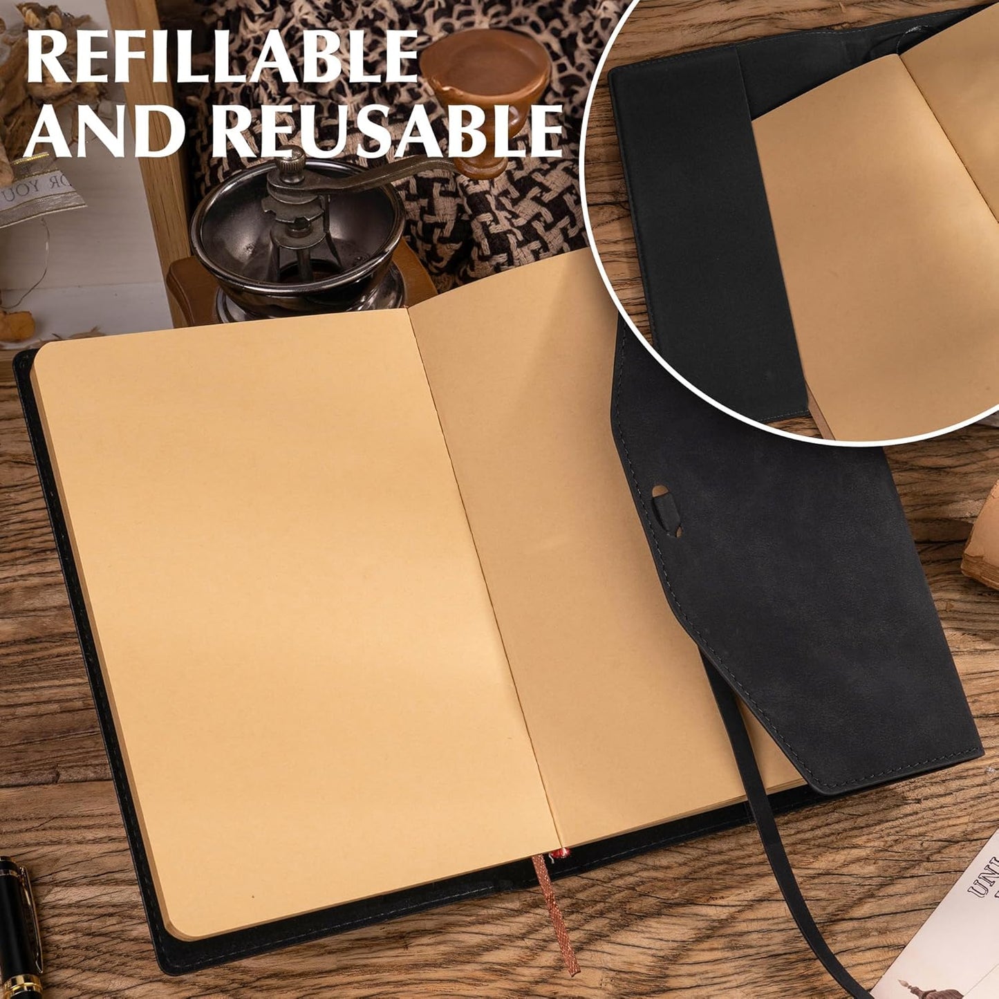 MINICAGIE Journal Notebook for Men Women Gifts Hardcover Leather Mens Journals for Writing 288 Pages 100 Gsm Paper Thick Journaling Notebooks for Work Diary, 5.7x8.3 In, Blue