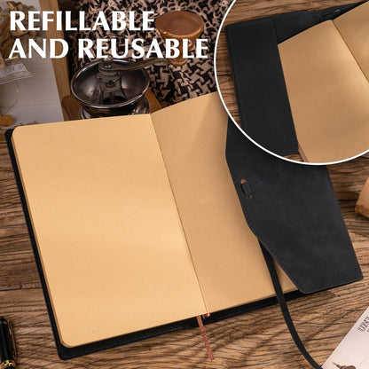 MINICAGIE Journal Notebook for Men Women Gifts Hardcover Leather Mens Journals for Writing 288 Pages 100 Gsm Paper Thick Journaling Notebooks for Work Diary, 5.7x8.3 In, Blue