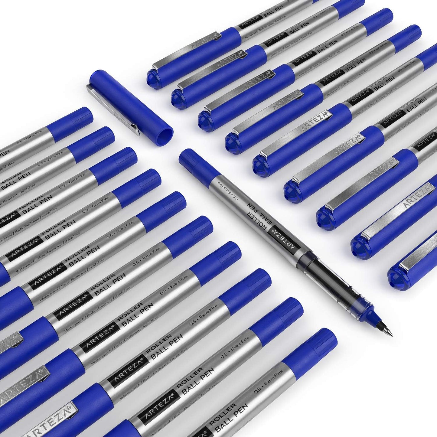 ARTEZA Rollerball Pens, 20 Pack Black Roller Ball Pens, 0.5 mm Needle Point Extra Fine Tip, Quick-Dry Fade-Resistant Liquid Ink for Note-Taking, Bullet Journals, Planners, and Office Use