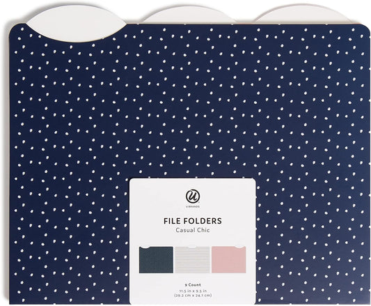 U Brands Fashion File Folders, 9 Count, 1/3-Cut Tabs in Assorted Positions, Letter Size, Office Supplies (Moroccan)