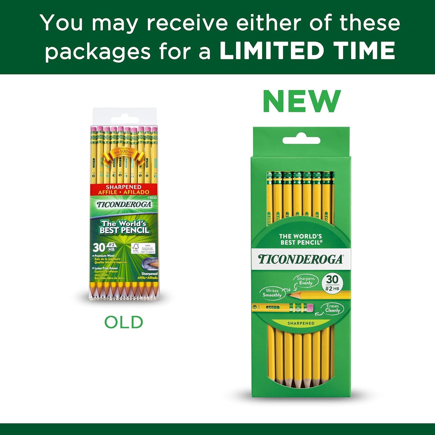 Ticonderoga Wood-Cased Pencils, Pre-Sharpened, 2 HB Soft, Yellow, 72 Count