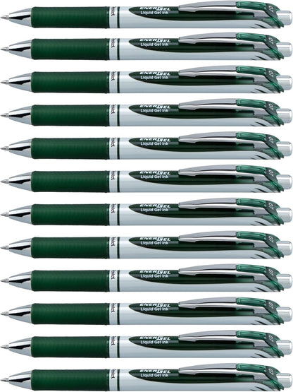 Pentel EnerGel RTX Retractable Liquid Gel Pen, (0.7mm) Medium Line, Metal Tip, Black Ink, Box of 12 (BL77-A)