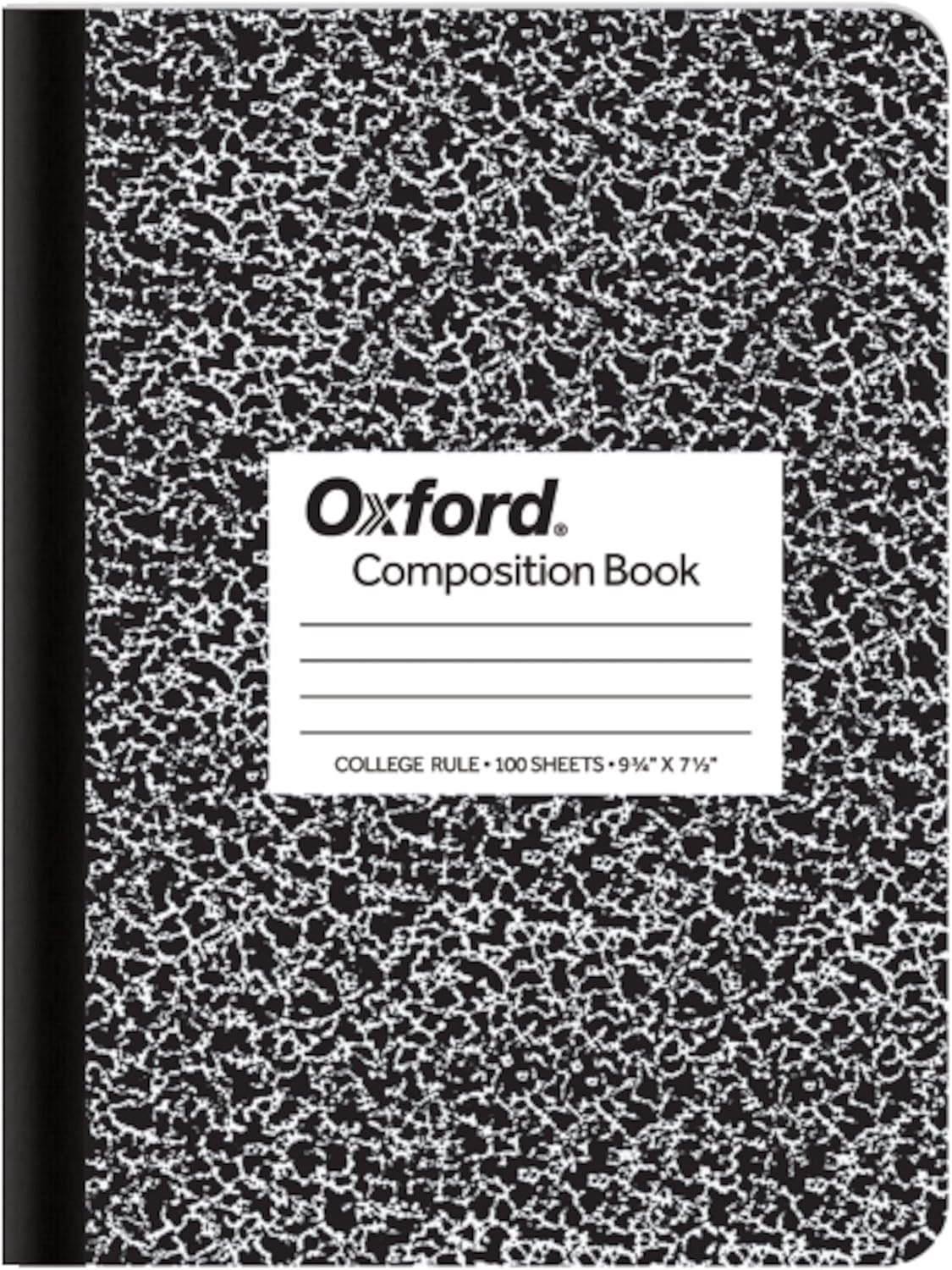 Oxford Composition Notebook, College Ruled Paper, 9-3/4" x 7-1/2", Black Marble Covers, 100 Sheets, 1 Book (63796)