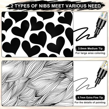 Paint Markers Paint Pens - 2 Pack Dual Tip Acrylic Permanent Marker (0.7mm & 3mm), Non-Toxic, Water-Based for Art Painting, Stone, Ceramic, Glass, Wood, Fabric, Metal, DIY Crafts (White)