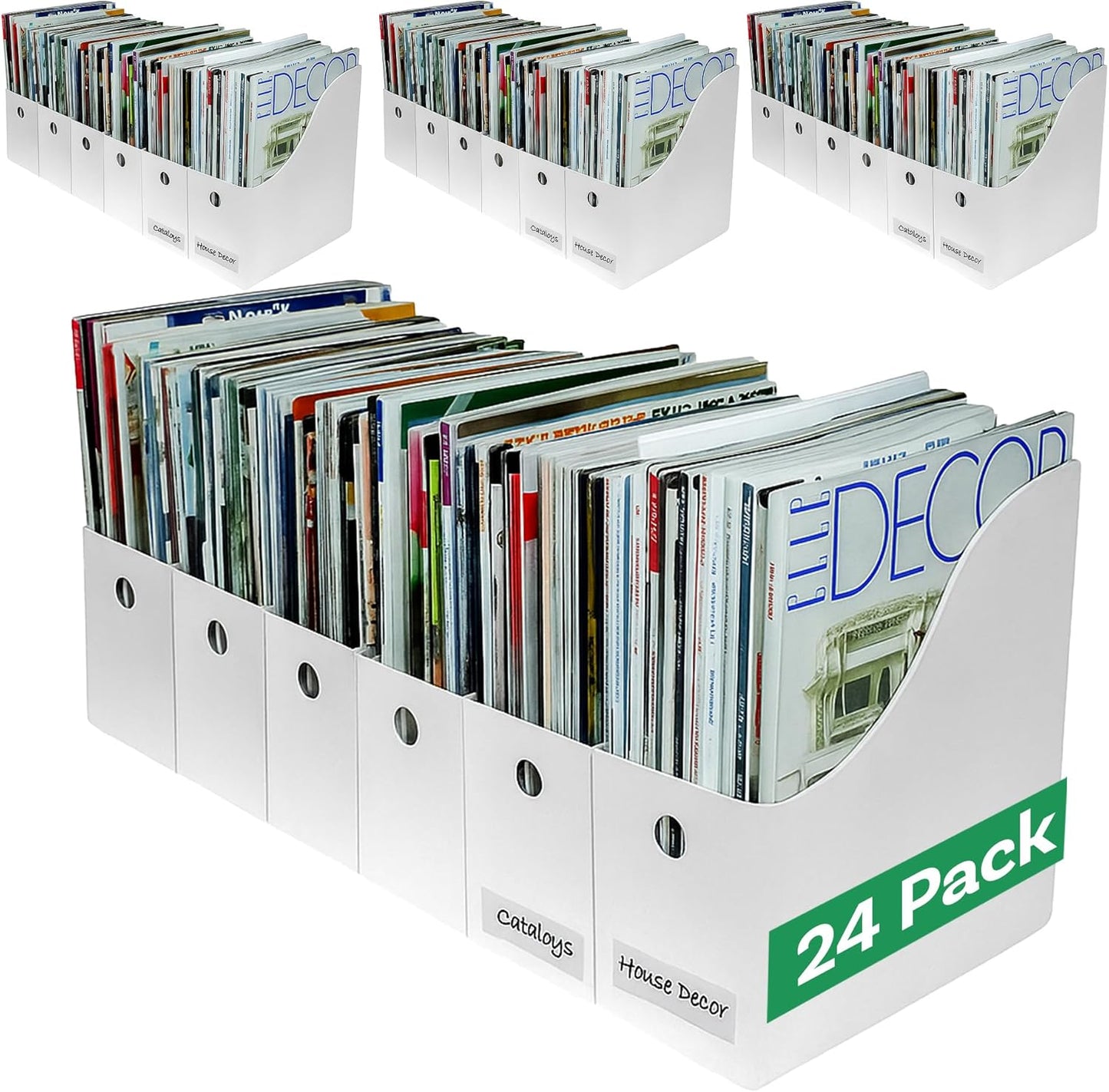 Evelots Magazine File Holder - Set of 24 Multi Color - Office Desk Organizer - Sturdy Cardboard - New Upgraded Double Front Panel for More Stability - Full 4 Inch Wide - Easy Assemble