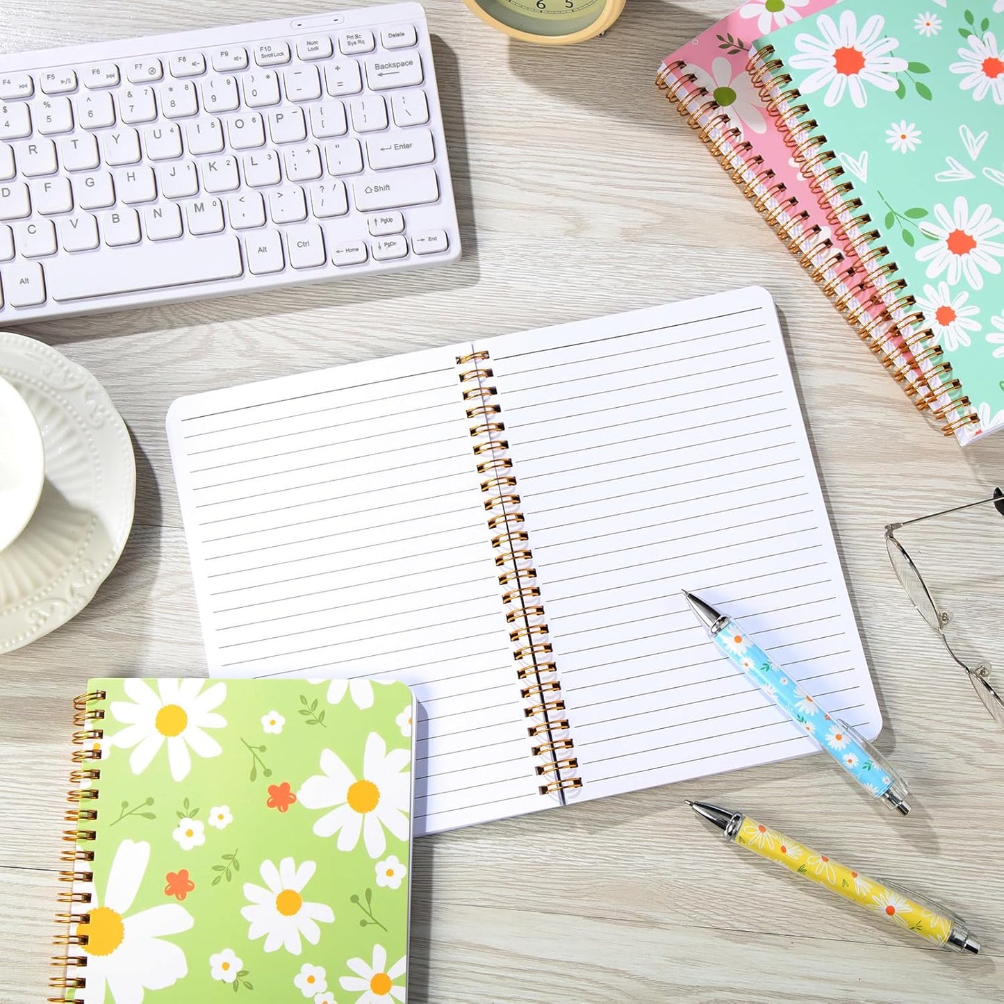 Resurhang 6 Pack A5 Composition Notebook Marble Spiral Notebooks Preppy Cute Aesthetic Hardcover Ruled Composition Books with Ballpoint Pens for School Day Classroom Prize, 5.8 x 8.3 Inch