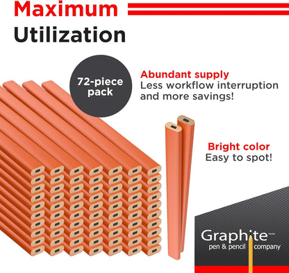GRAPHITE Hard Lead Carpenter Pencils Bulk - (1) Pack of 12 Pieces Lumber Wooden Pencil #2 (HB) - Red