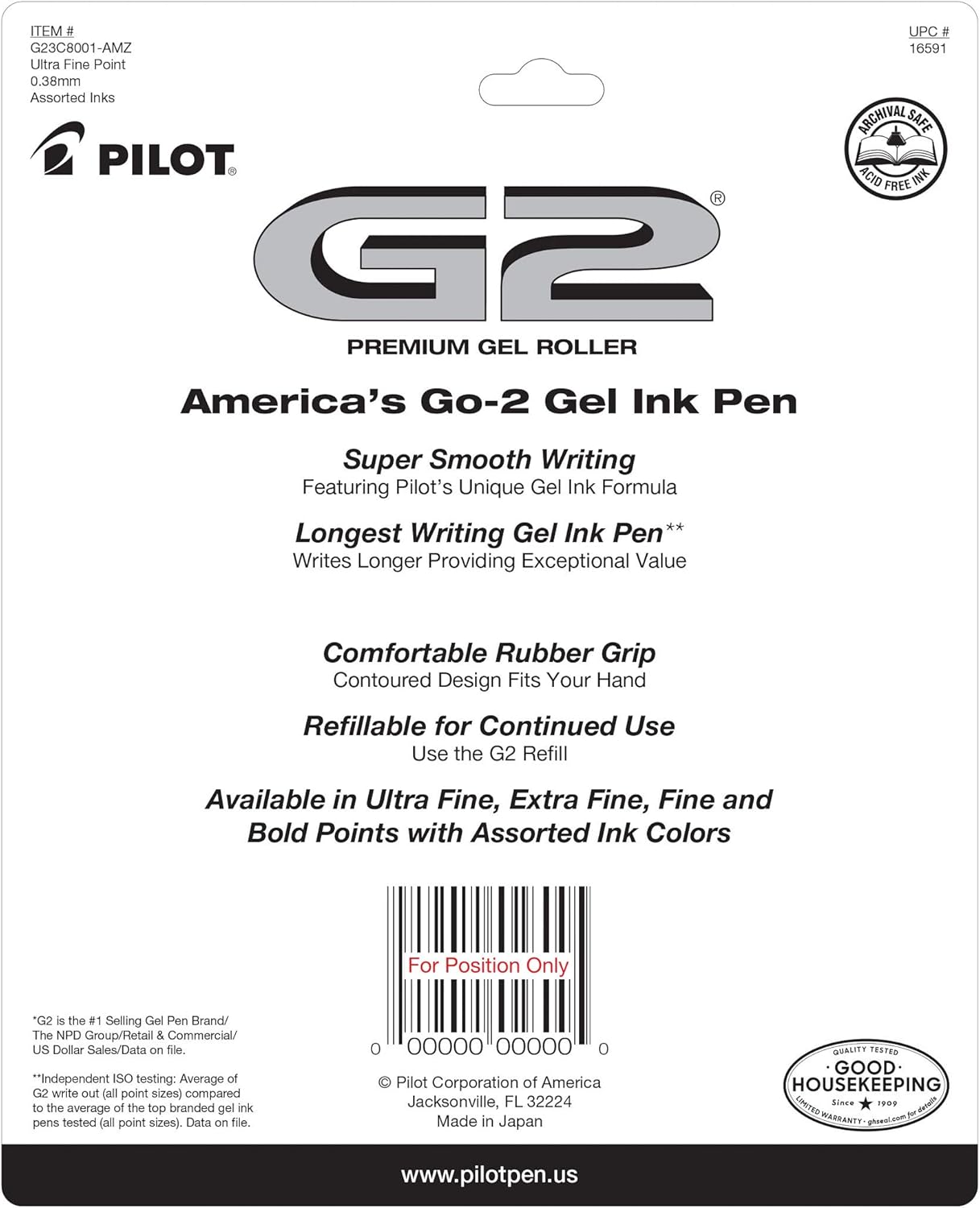 PILOT G2 Premium Refillable and Retractable Rolling Ball Gel Pens, Ultra Fine Point, Black Ink, 5-Pack (31306)