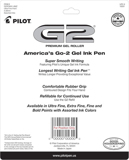 PILOT G2 Premium Refillable and Retractable Rolling Ball Gel Pens, Ultra Fine Point, Black Ink, 5-Pack (31306)