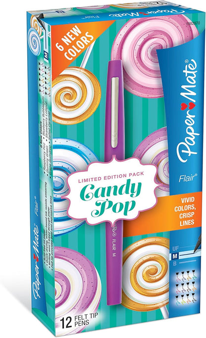 Paper Mate Flair Felt Tip Pens, Medium Point (0.7mm), Limited Edition Candy Pop Pack, 6 Count