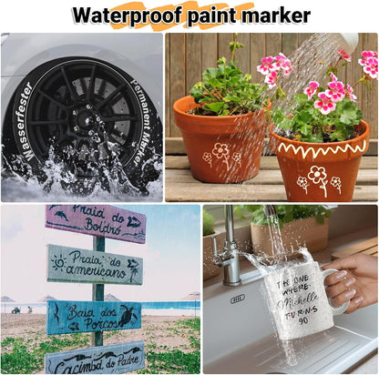 Dual Tip Paint Pens Paint Markers, 4 White & 4 Black Oil Based Permanent Markers - 0.7mm Extra Fine Tip, Waterproof, Quick-drying, Good Coverage for Rock, Metal, Tire, Plastic, Wood, Glass, Fabric