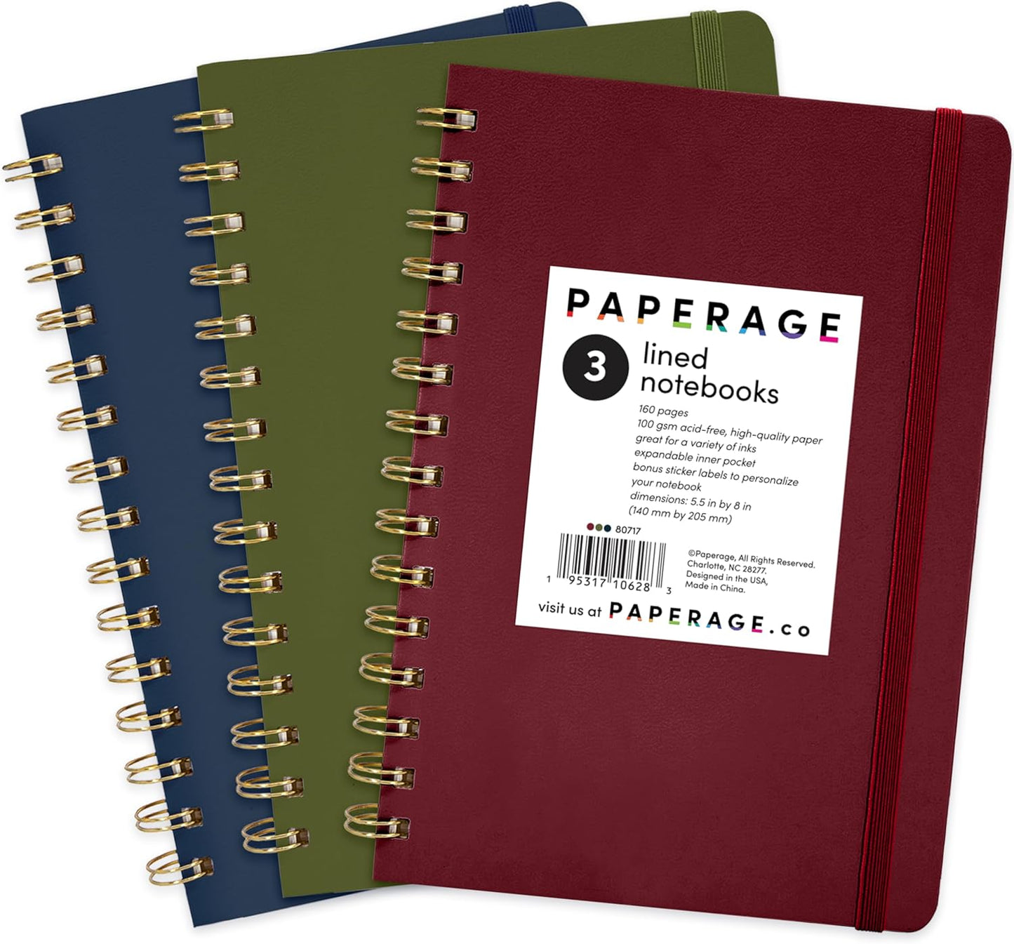 PAPERAGE Lined Spiral Journal Notebook, (Black), 160 Pages, Hardcover Journal for Women & Men, Medium 5.5 in x 8 in - 100 GSM, Thick Paper, Spiral Notebook for Work, School & Journaling