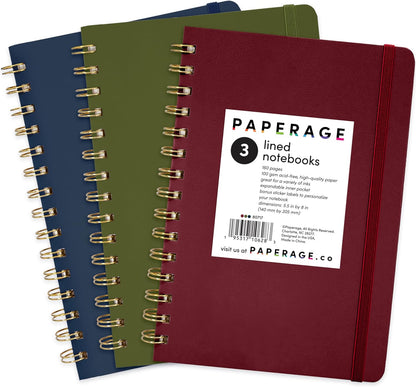PAPERAGE Lined Spiral Journal Notebook, (Black), 160 Pages, Hardcover Journal for Women & Men, Medium 5.5 in x 8 in - 100 GSM, Thick Paper, Spiral Notebook for Work, School & Journaling