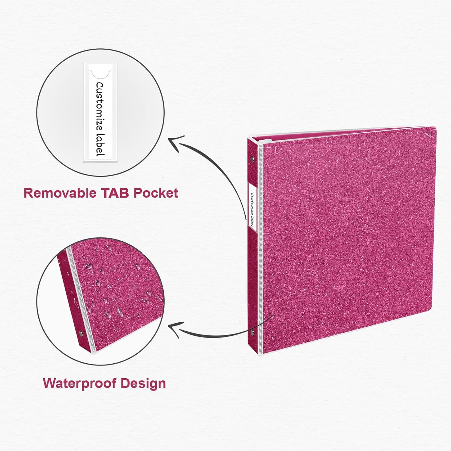 EYROZILL 3 Ring Binders 1 Inch Round Rings Binder Gold Binder Holds 8.5" x 11" Letter Size 300 Sheets, Waterproof, Gold