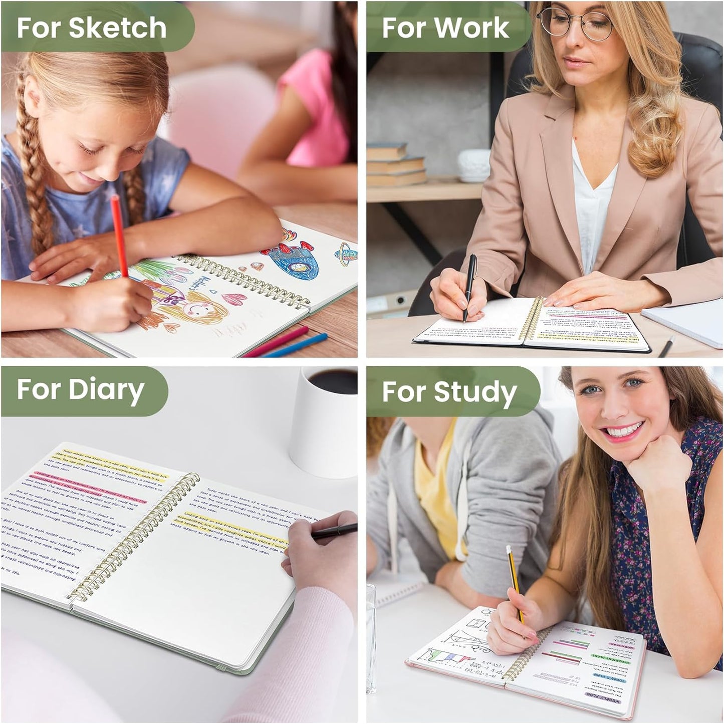 Taja Lined Spiral Journal Notebook for Women & Men, 140 Pages, College Ruled Hardcover Notebook for Work & Note Taking, Journals for Writing, A5(5.7" x 7.9") - Green