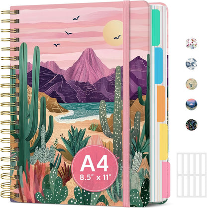 Large Lined Spiral Journal for Women Cute Hardcover 5 Subject Notebook for Work 8.5" x 11" with Removable Dividers & Tabs, College Ruled, 280 Pages Aesthetic Journal for Work, School & Note Taking, Garden of Whimsy