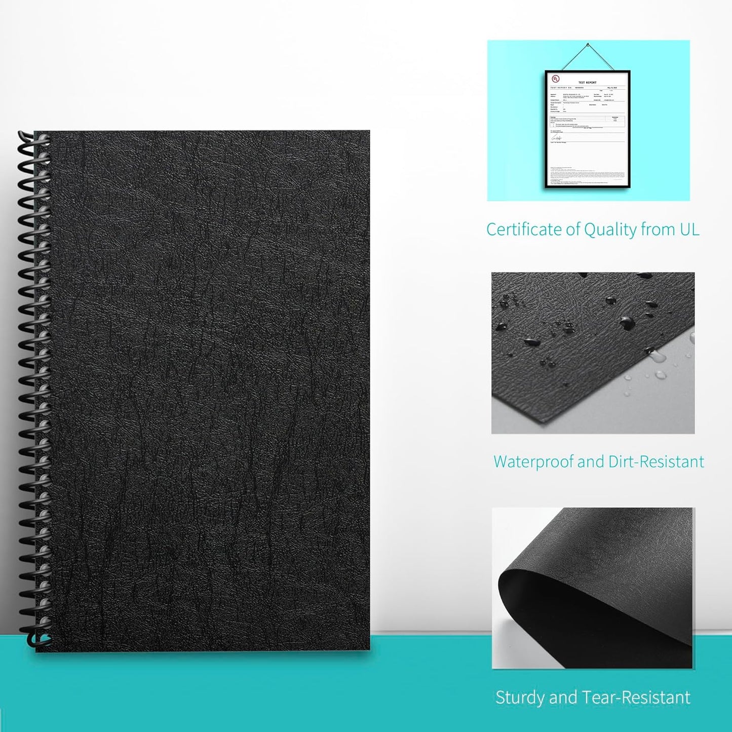 Binditek 100 Pack 16 Mil Leather-Textured Heavyduty Polycovers, Plastic Binding Presentation Covers, Letter Size, 8-1/2 x 11", Square Corners, Un-Punched, Black