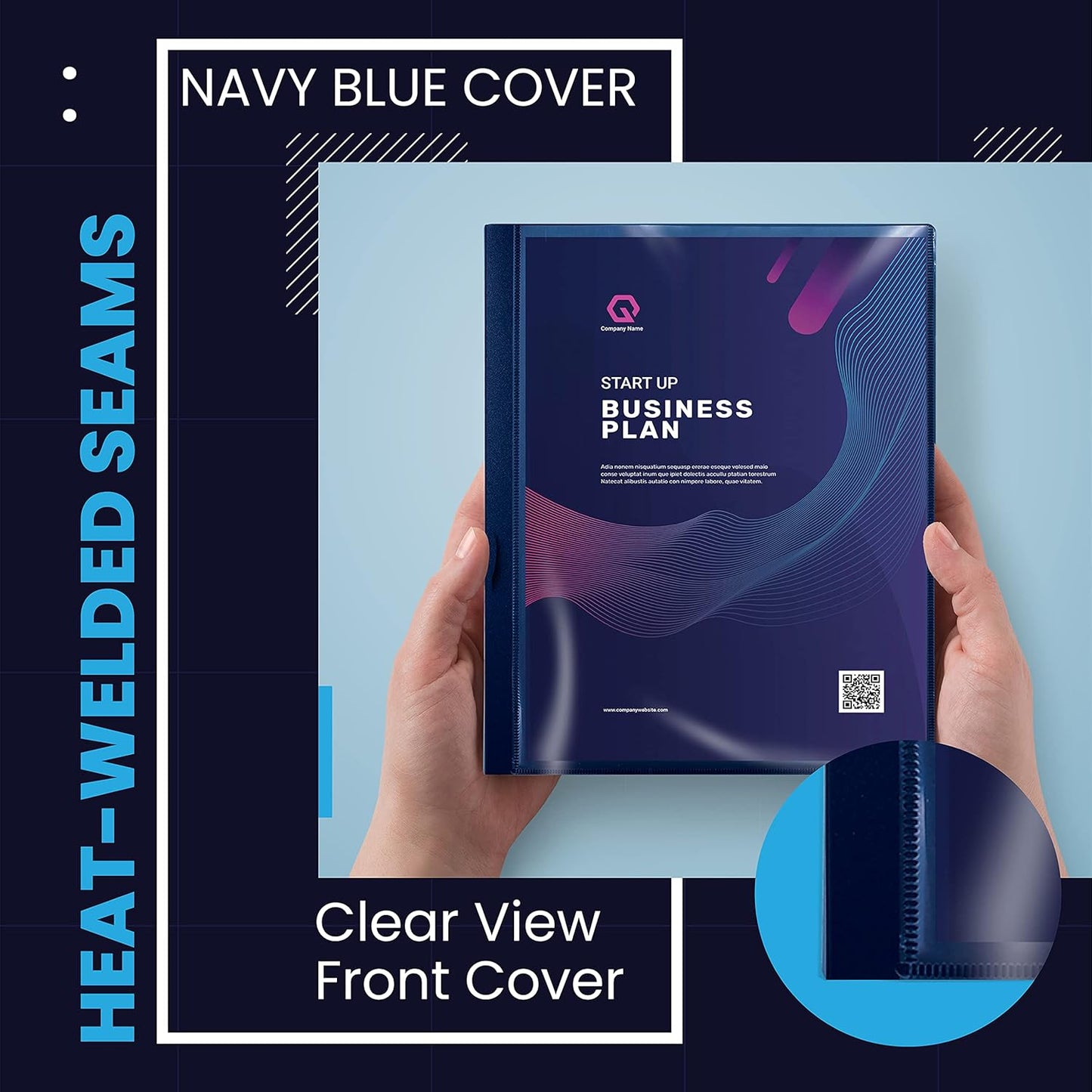 Better Office Products 12 Pocket Bound Presentation Book, Blue with Clear View Front Cover, 24 Sheet Protector Pages, 8.5" x 11" Sheets, Art Portfolio, Durable Poly Covers, Letter Size, Blue