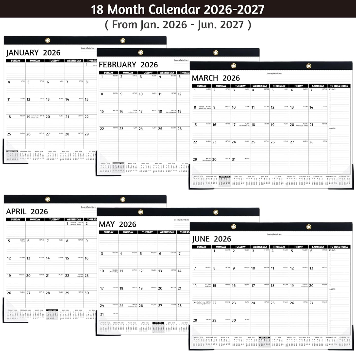 2026-2027 Desk Calendar – Run Now to MAR. 2027, 18 Monthly Desk Calendar 2026-2027 Large, 17'' x 12'', Best Desk/Wall Calendar 2026 with To-do Lists, Desk Pad, Ruled Blocks, Corner Protectors