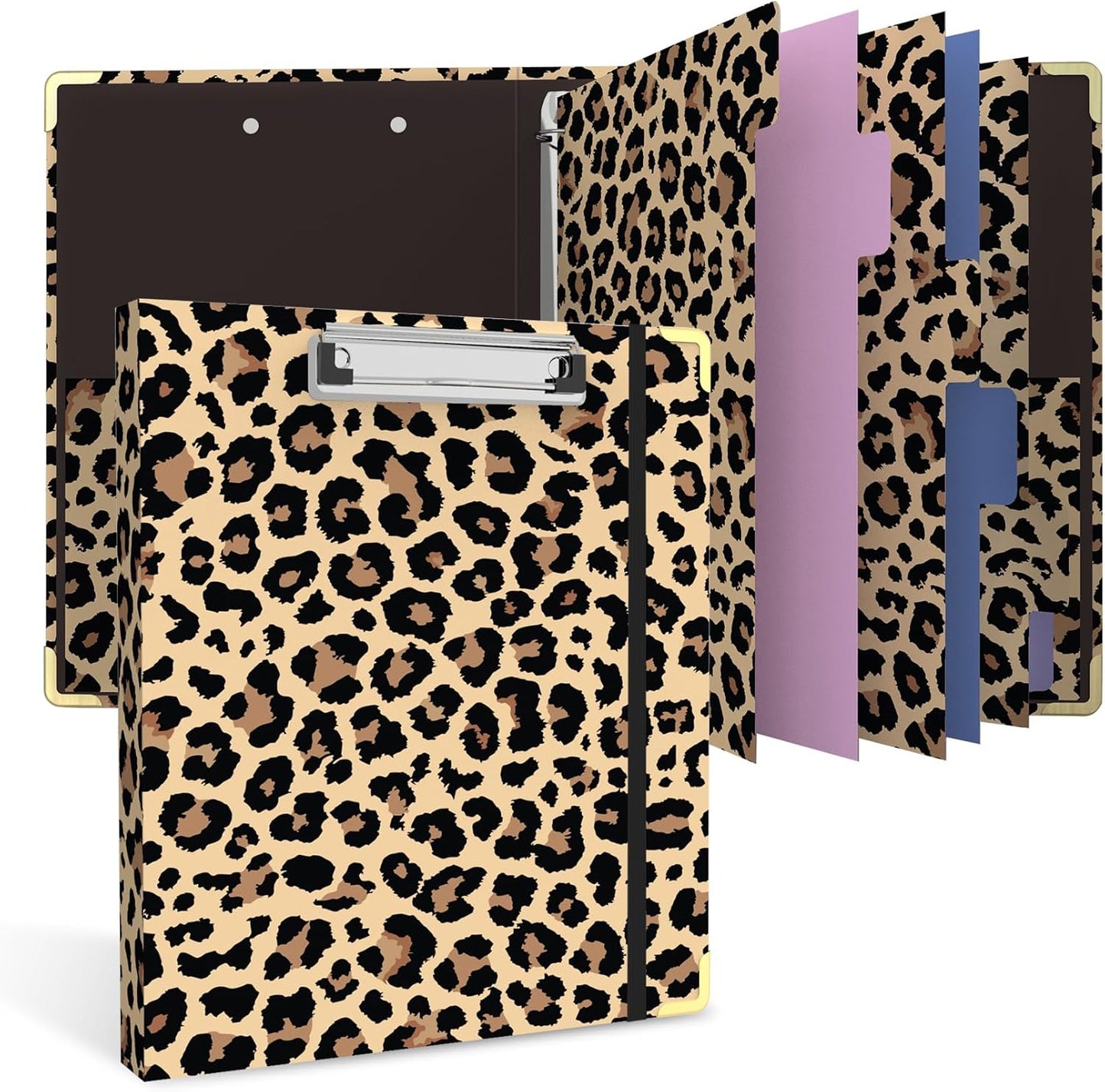 3 Ring Binder 2 Inch Round Ring Binder with 6 Tab Dividers，2 Interior Pockets，Cute Binder Clipboard with Storage, for School Office, Portfolio(Almond Tree)