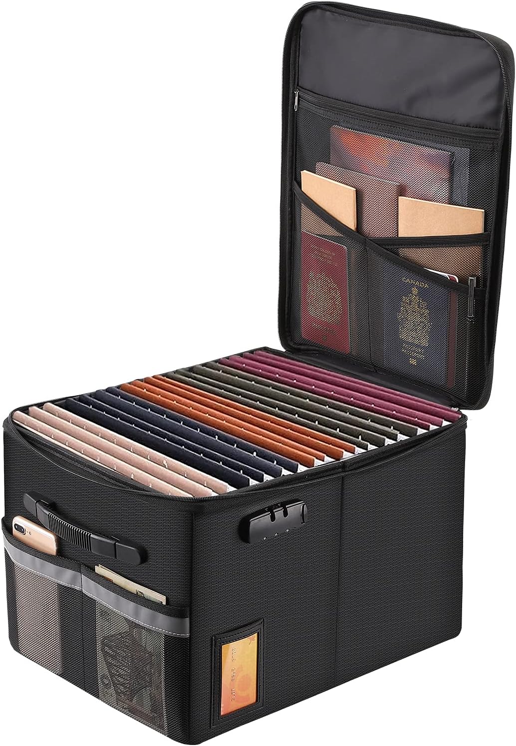 TOMKID Fireproof Document Box, Fireproof File Box with Lids, Important Document Organizer Box with Lock, Portable File Folder Organizer with Handle
