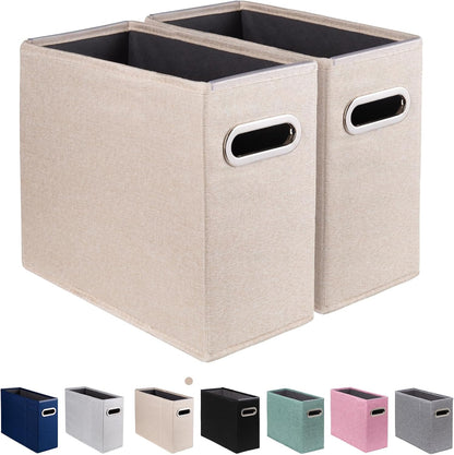 4 Pack Letter Size File Storage Box Collapsible, Fabric Hanging File Folders Organizer, Portable Office Document Holder with Metal Handle, Smooth PVC Rails, Beige