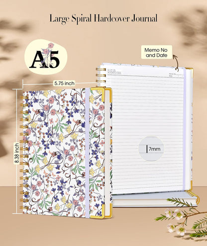 Cute Spiral Notebook Journal for Women, 200 Pages Lined Notebooks 8.5” x 11”, A4 Large Hardcover Spiral Journals with 100 GSM Thick Paper, College Ruled Notebook for Writing Work School, Orange Floral