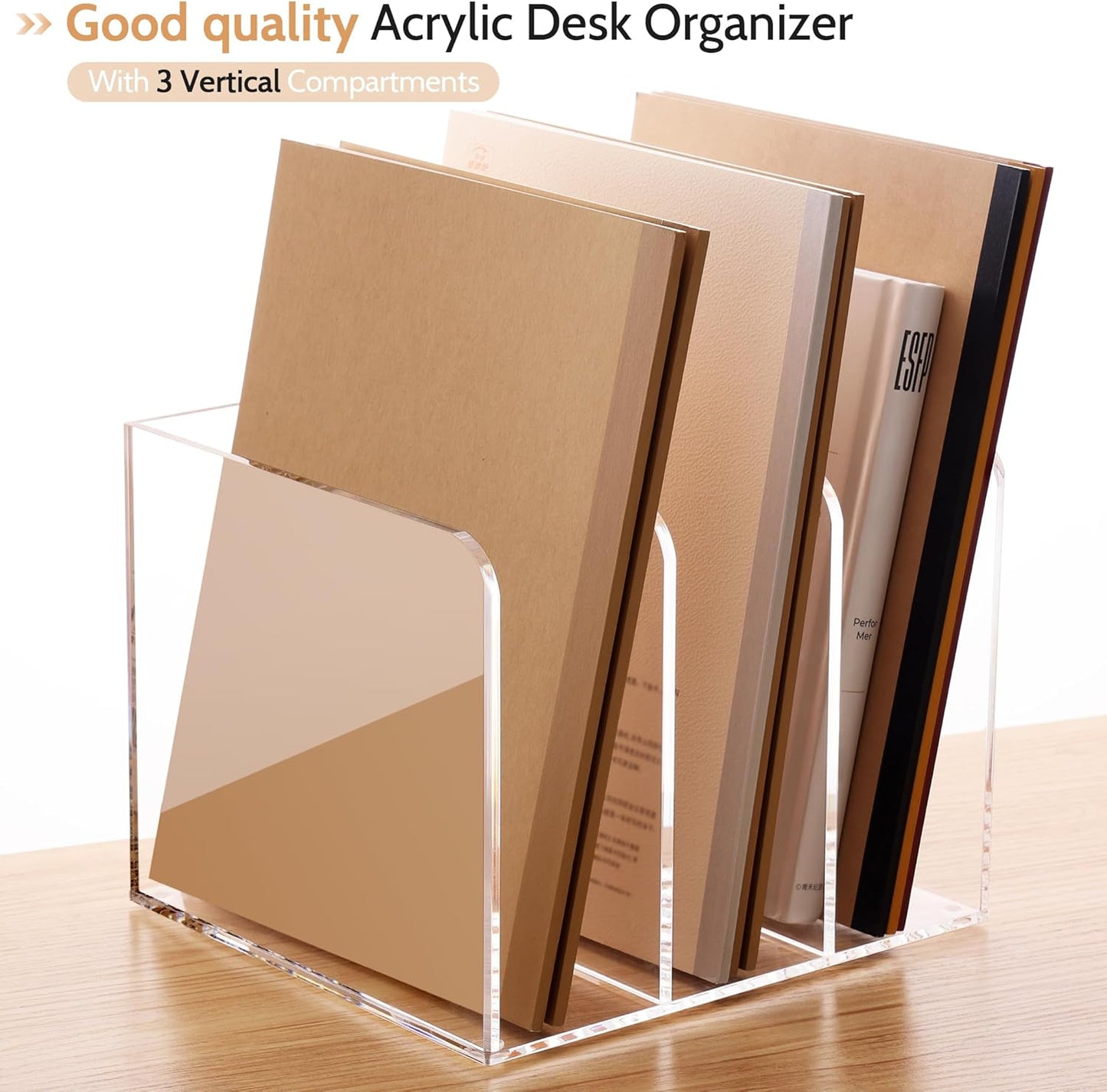HeZone Acrylic Magazine Rack File Holder Desk Organizers and Storage 2-Pack Small Clear Acrylic Vertical Magazine Holder Book Stand for Office Desk