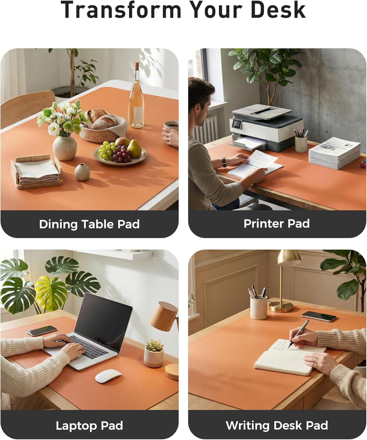 Aothia Non-Slip Waterproof PU Leather Desk Pad Protector for Mouse, Writing Desk, Office, Home, Laptop Blotter, 23.6" x 13.7", Black - Colors B
